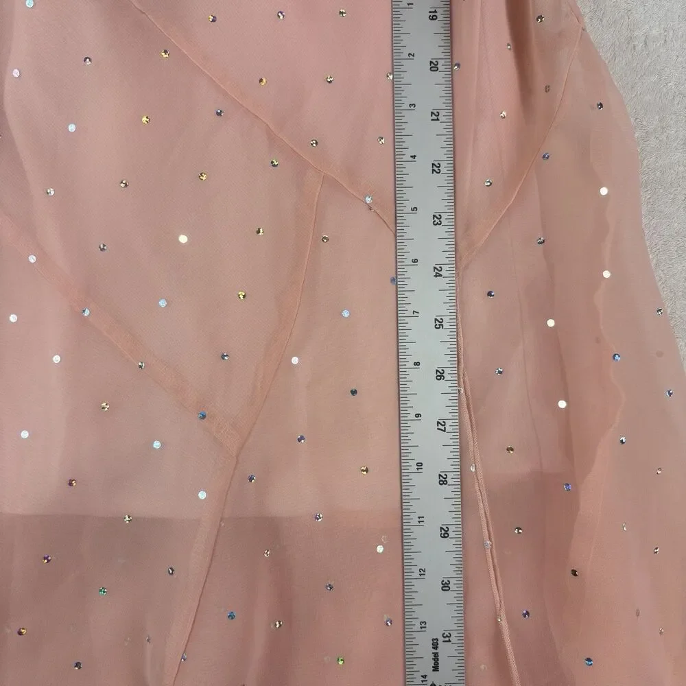 Vtg Y2K Justice Dress Girl 8 Peach Chiffon Asymmetric Hem Whimsical Fairy Easter